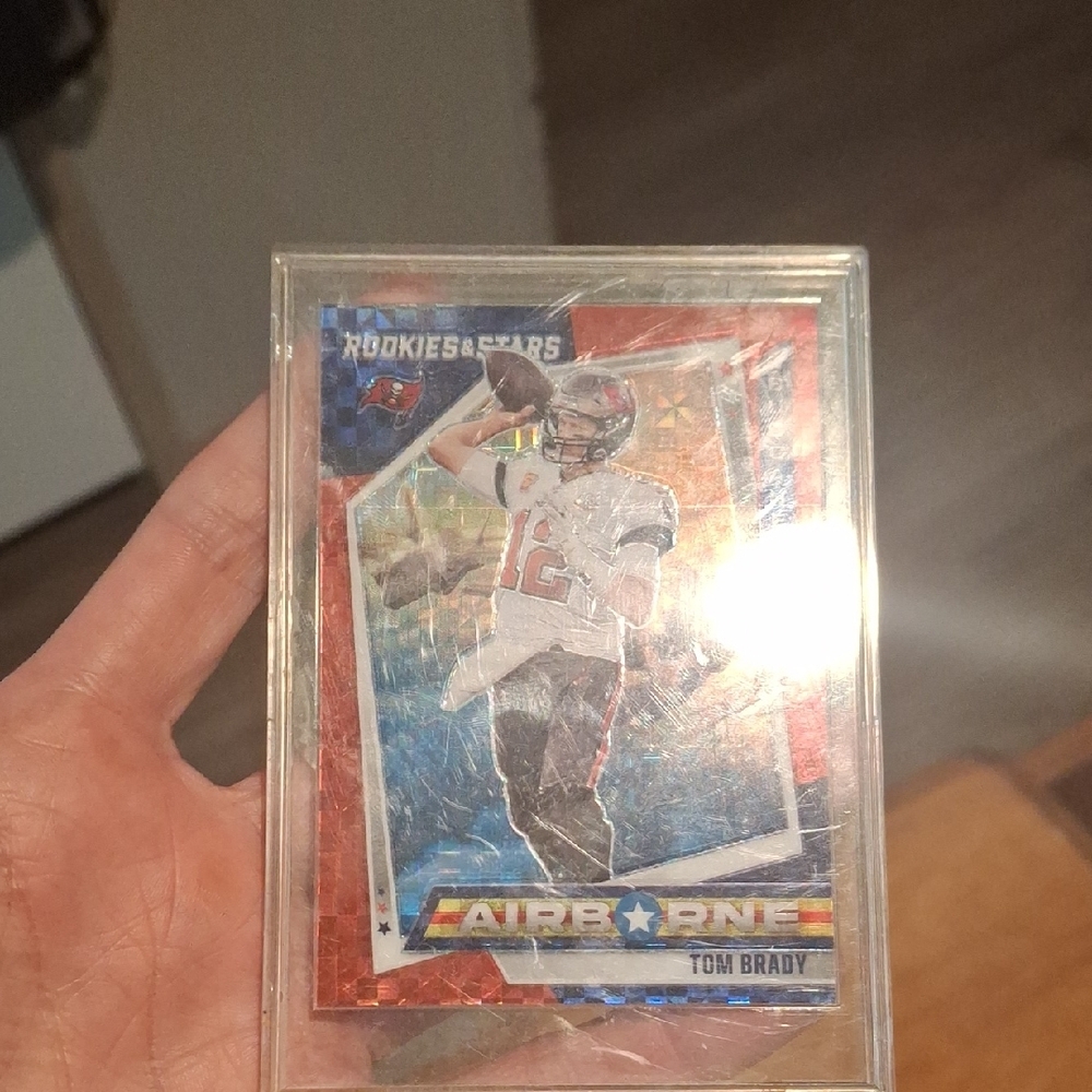 Tom Brady Airborne Card with Red and Blue Accents